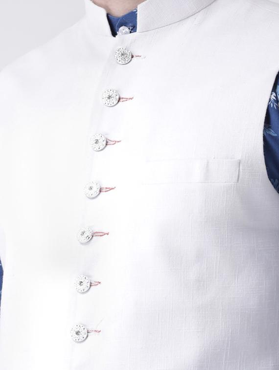 blue printed kurta pyjama set with white solid nehru jacket - 17585705 - Zoom Image - 5