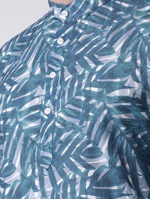 blue printed kurta pyjama set with white solid nehru jacket - 17585706 - Standard Image - 4