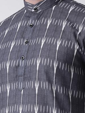 grey printed kurta pyjama set with white solid nehru jacket - 17585708 - Standard Image - 4