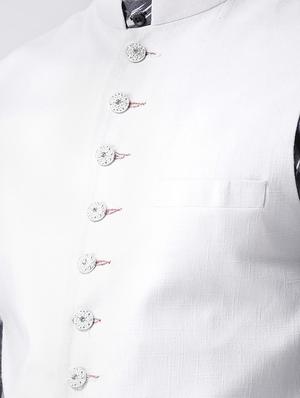 grey printed kurta pyjama set with white solid nehru jacket - 17585708 - Standard Image - 5