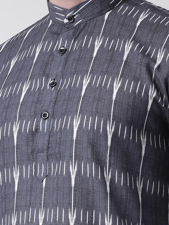 grey printed kurta pyjama set with white solid nehru jacket - 17585708 - Zoom Image - 4