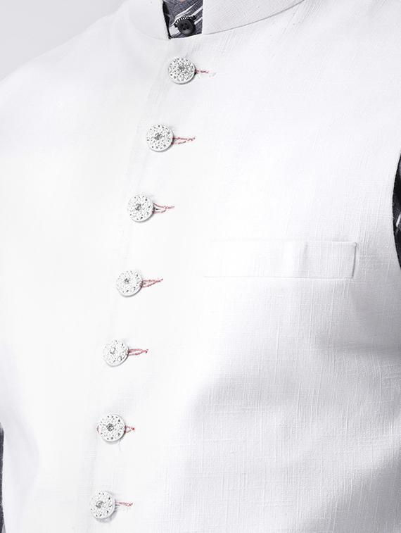 grey printed kurta pyjama set with white solid nehru jacket - 17585708 - Zoom Image - 5