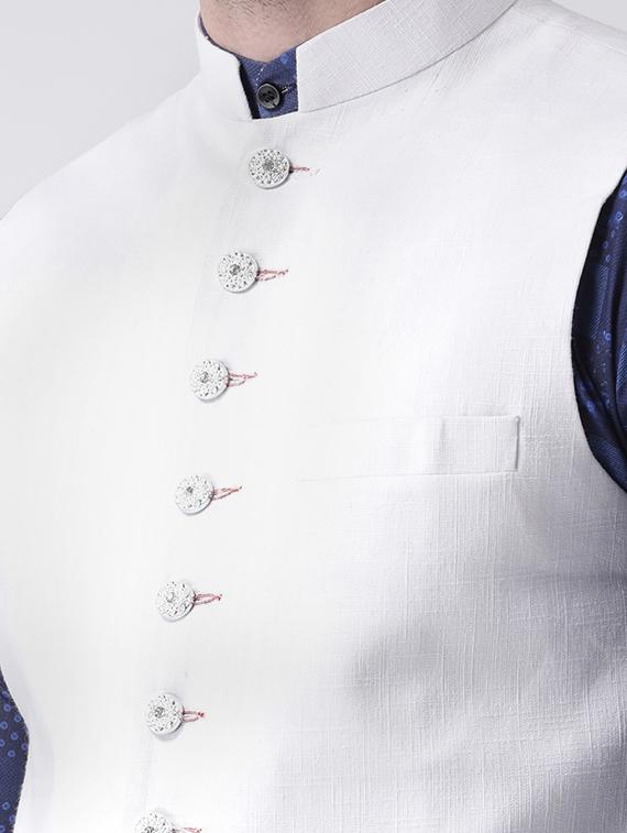 blue printed kurta pyjama set with white solid nehru jacket - 17585711 - Zoom Image - 5