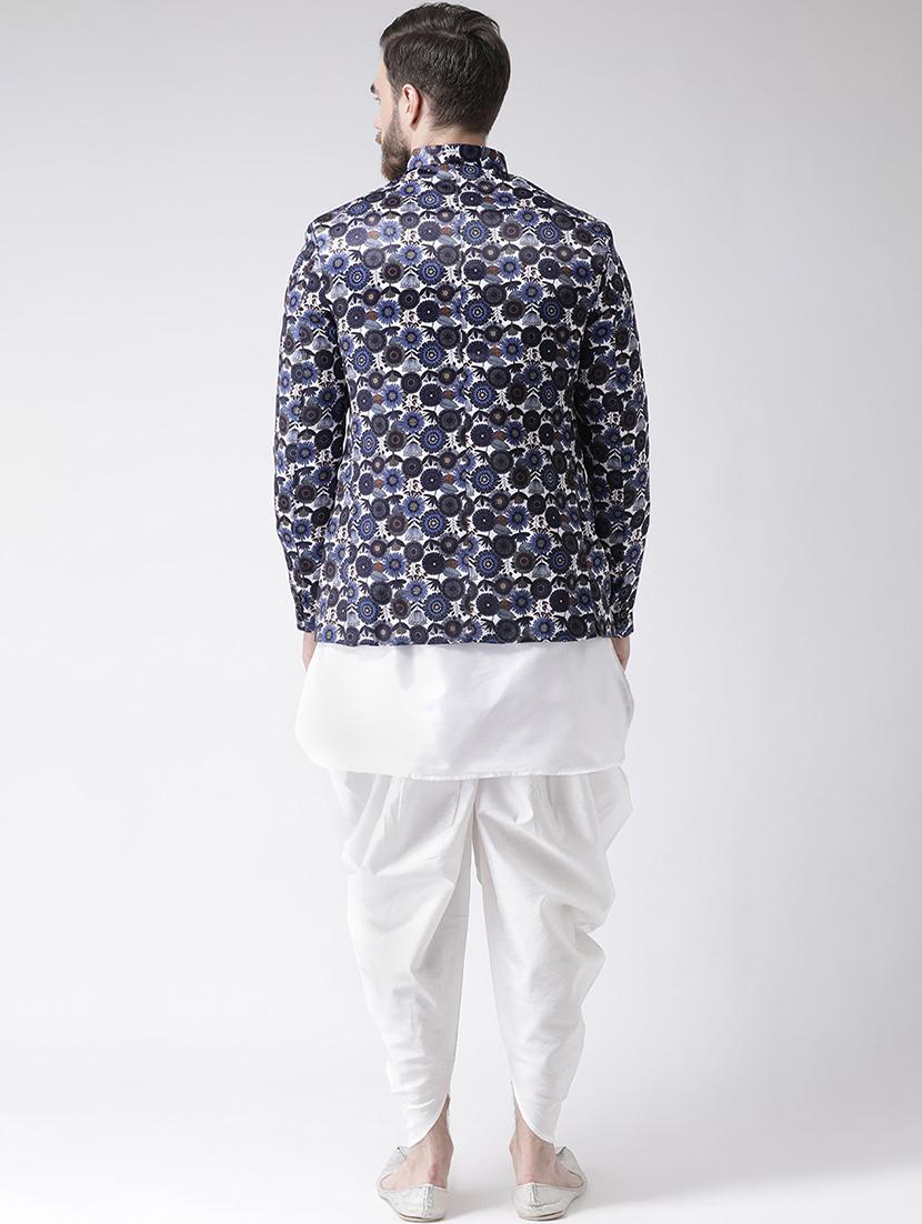 white solid dhoti kurta set with printed bandhgala jacket - 17585720 - Zoom Image - 3