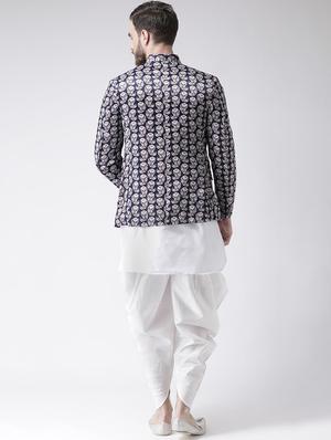 white solid dhoti kurta set with black printed bandhgala jacket - 17585721 - Standard Image - 3