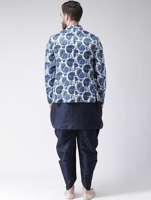 navy blue solid dhoti kurta set with printed bandhgala jacket - 17585726 - Standard Image - 3