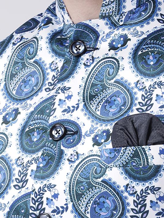 navy blue solid dhoti kurta set with printed bandhgala jacket - 17585726 - Zoom Image - 4