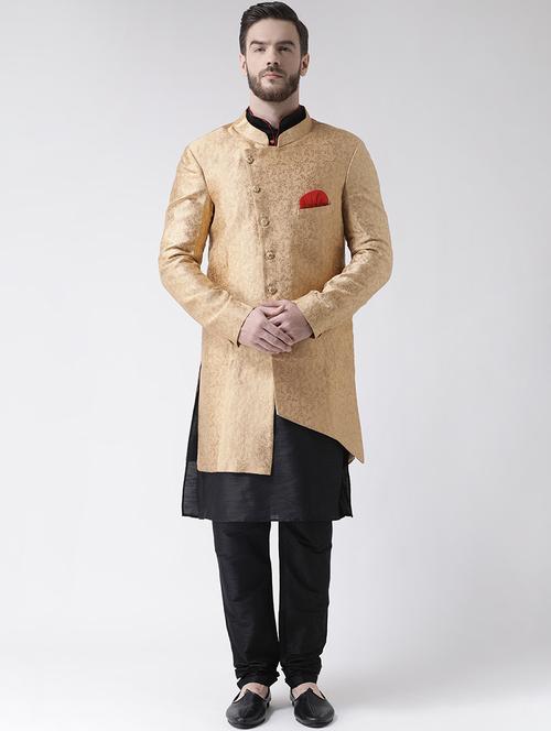 beige jacquard sherwani set - 17585732 - Standard Image - 1