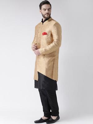 beige jacquard sherwani set - 17585732 - Standard Image - 2