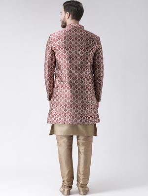 red jacquard sherwani set - 17585733 - Standard Image - 3