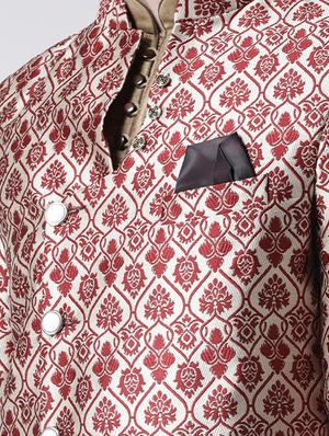 red jacquard sherwani set - 17585733 - Standard Image - 4