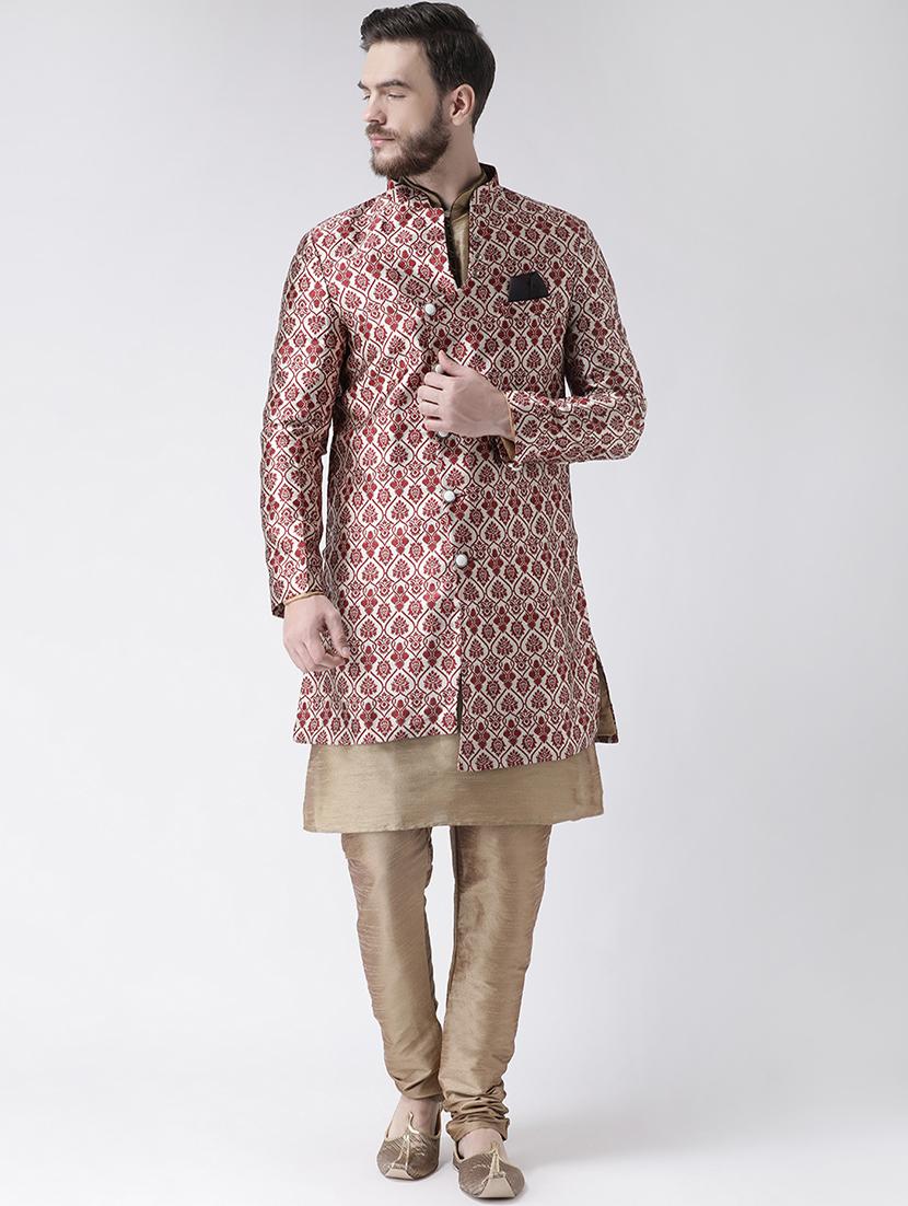 red jacquard sherwani set - 17585733 - Zoom Image - 1
