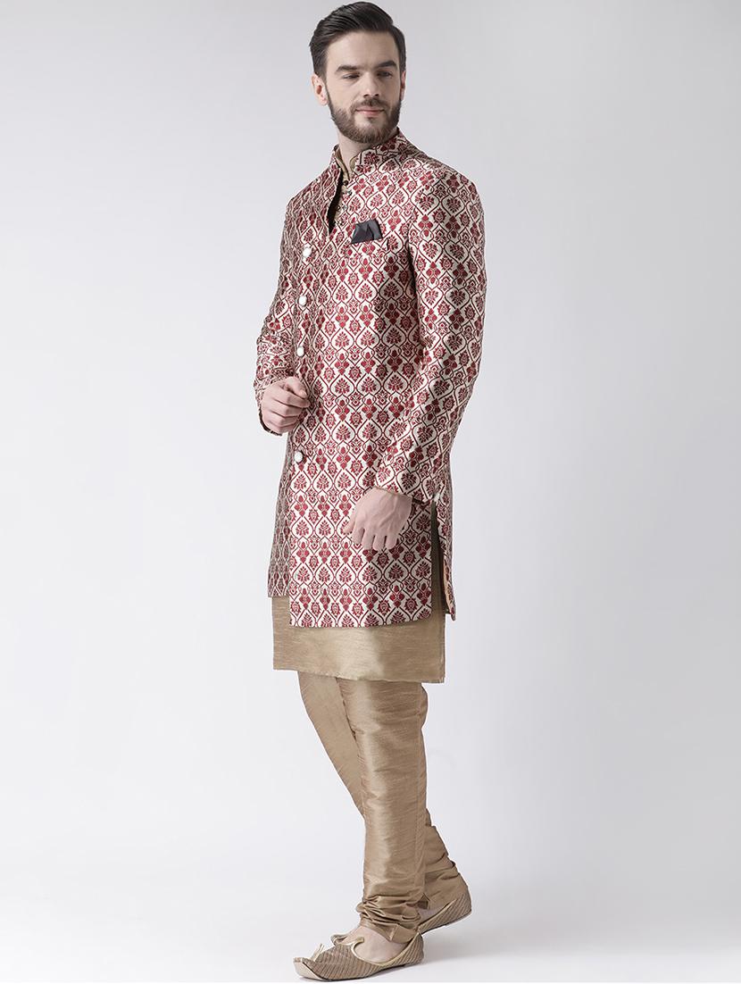 red jacquard sherwani set - 17585733 - Zoom Image - 2
