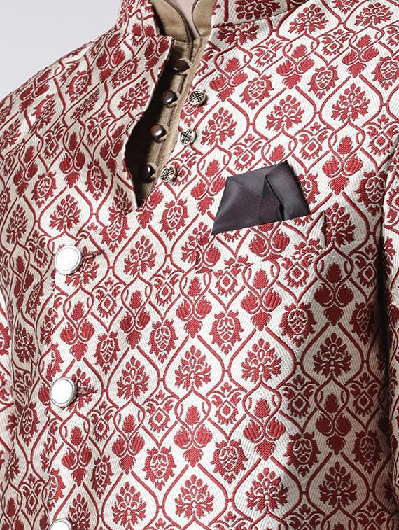 red jacquard sherwani set - 17585733 - Zoom Image - 4