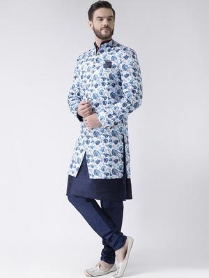 blue printed sherwani set - 17585742 - Standard Image - 2