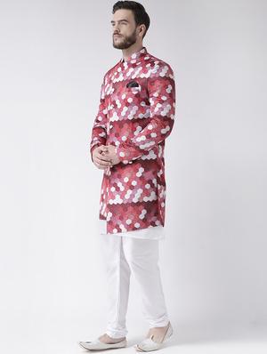 red printed sherwani set - 17585743 - Standard Image - 2