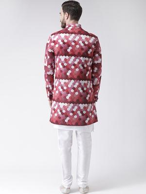 red printed sherwani set - 17585743 - Standard Image - 3