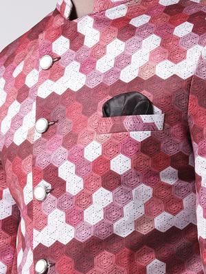 red printed sherwani set - 17585743 - Standard Image - 4