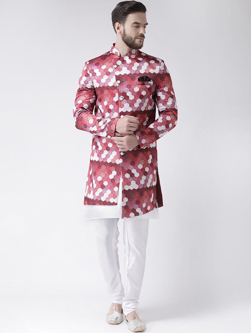 red printed sherwani set - 17585743 - Zoom Image - 1