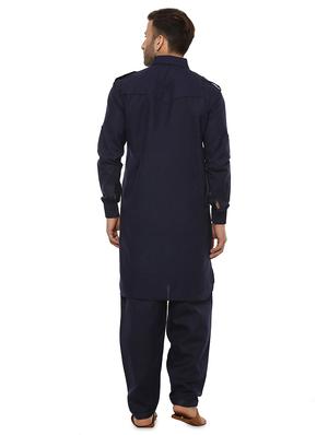 navy blue solid pathani set - 17585752 - Standard Image - 3