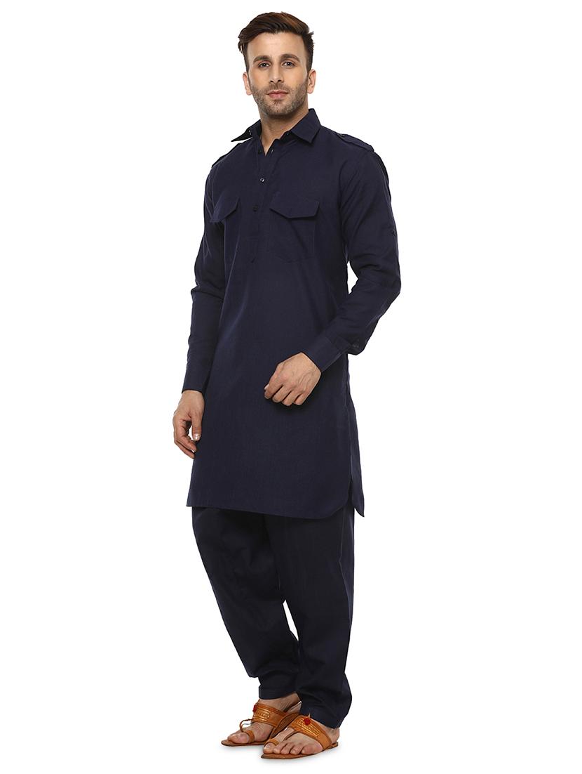 navy blue solid pathani set - 17585752 - Zoom Image - 2