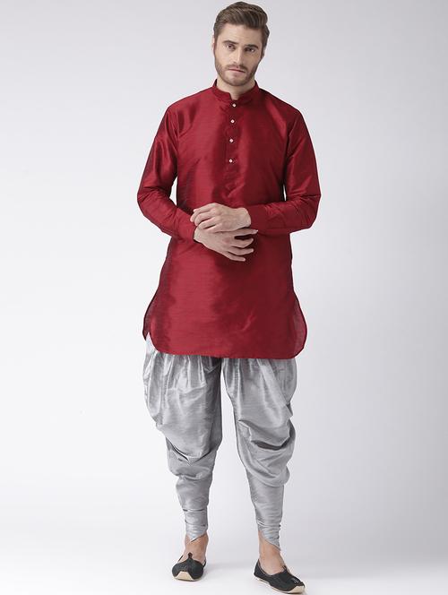 maroon dupion dhoti kurta set - 17585754 - Standard Image - 1