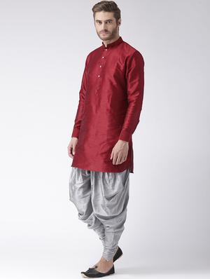 maroon dupion dhoti kurta set - 17585754 - Standard Image - 2