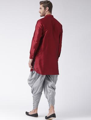 maroon dupion dhoti kurta set - 17585754 - Standard Image - 3