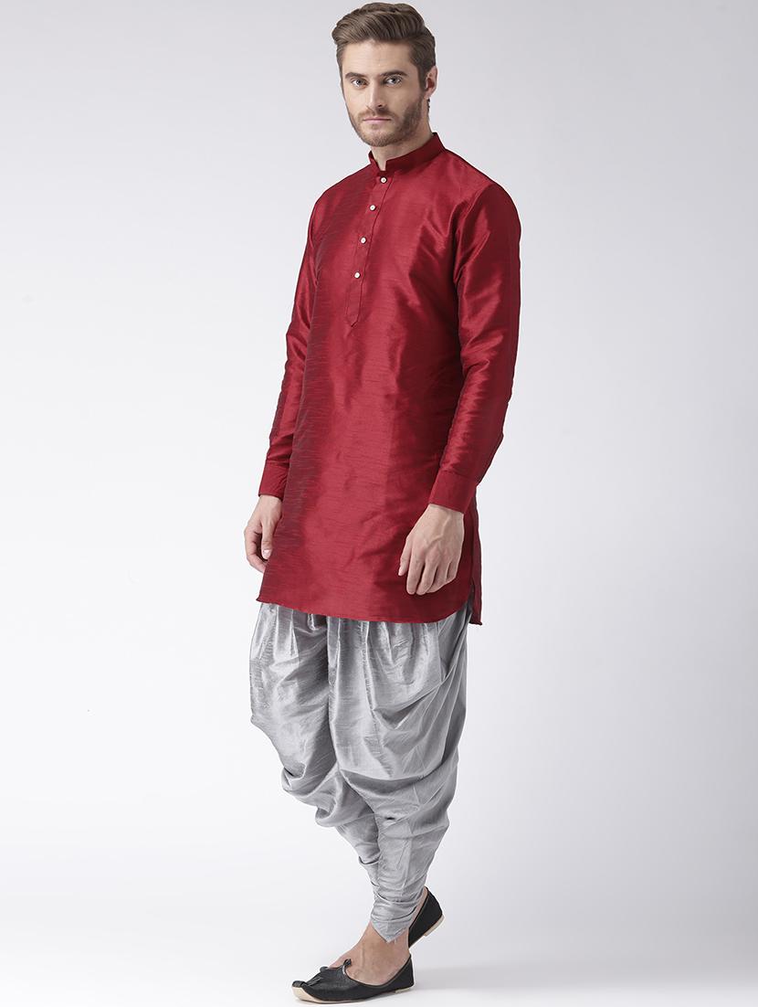 maroon dupion dhoti kurta set - 17585754 - Zoom Image - 2