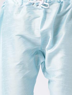 blue solid silk blend kurta pyjama set - 17585783 - Standard Image - 5