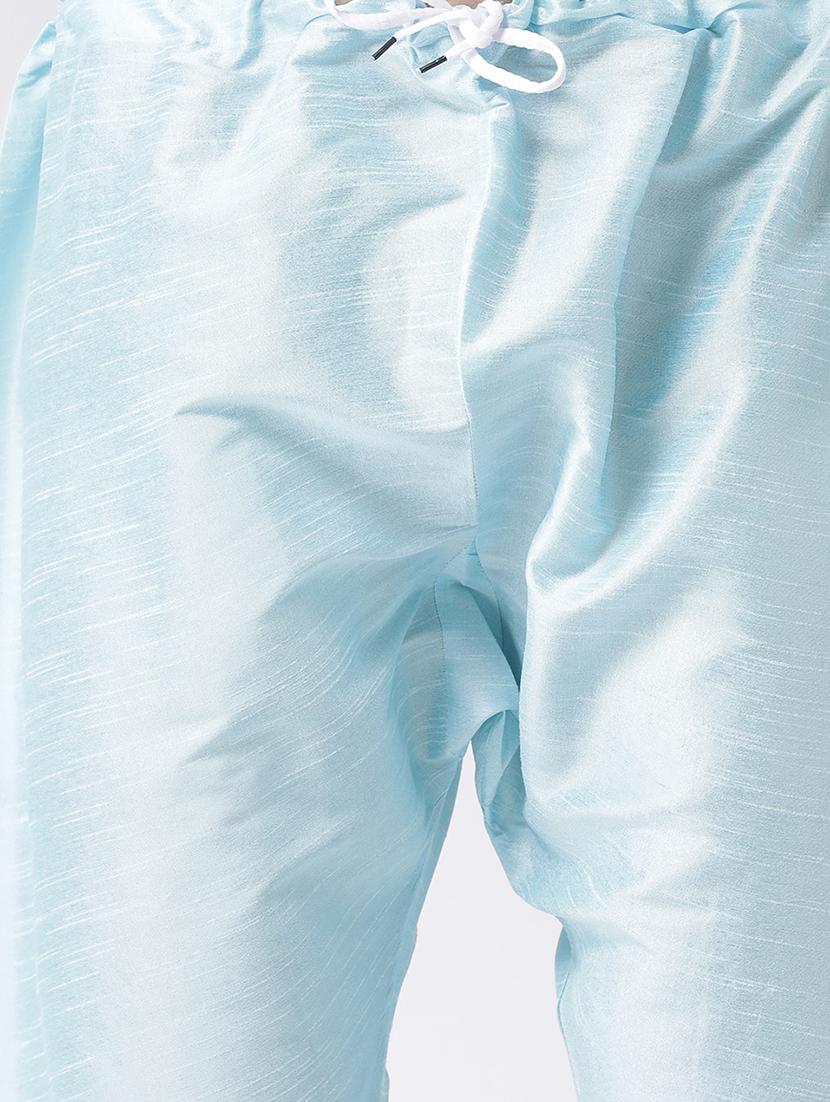 blue solid silk blend kurta pyjama set - 17585783 - Zoom Image - 5
