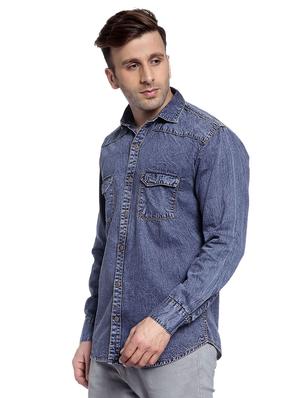 blue denim casual shirt - 17585804 - Standard Image - 2