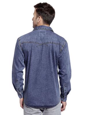 blue denim casual shirt - 17585804 - Standard Image - 3