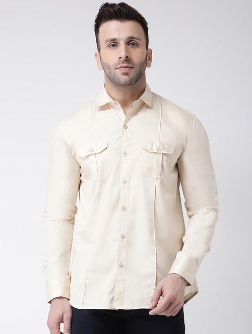 beige solid casual shirt - 17585843 - Standard Image - 1