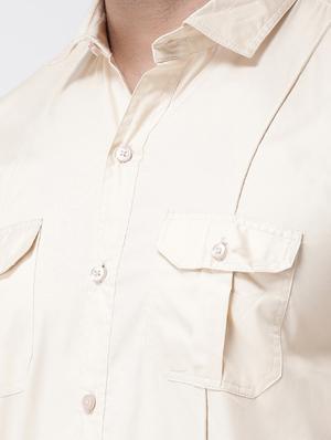 beige solid casual shirt - 17585843 - Standard Image - 5