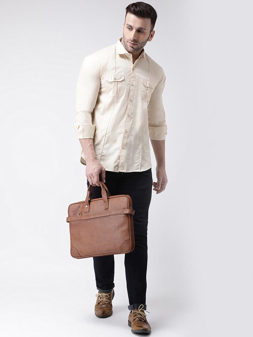 beige solid casual shirt - 17585843 - Zoom Image - 4