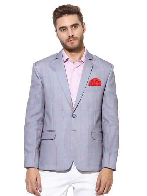 grey checkered single breasted casual blazer - 17585866 - Standard Image - 1