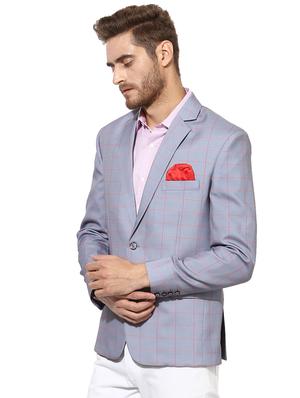 grey checkered single breasted casual blazer - 17585866 - Standard Image - 2