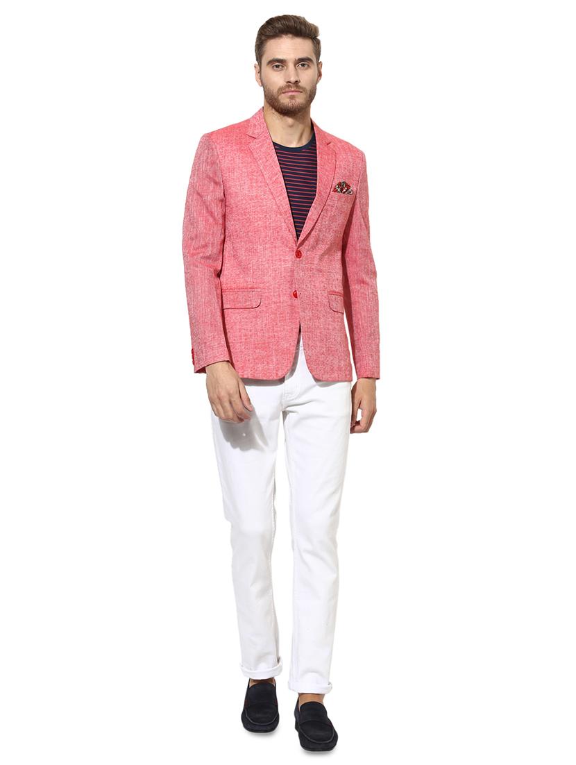 red solid linen casual blazer - 17585868 - Zoom Image - 4
