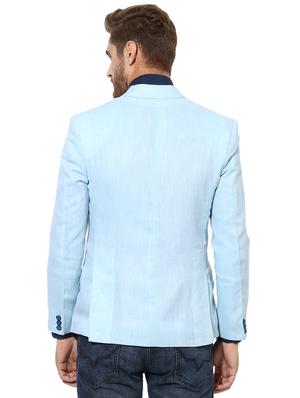 blue solid linen casual blazer - 17585869 - Standard Image - 3