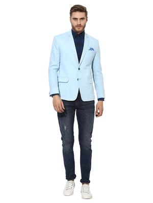 blue solid linen casual blazer - 17585869 - Standard Image - 4