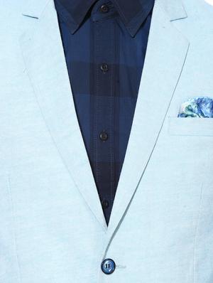 blue solid linen casual blazer - 17585869 - Standard Image - 5