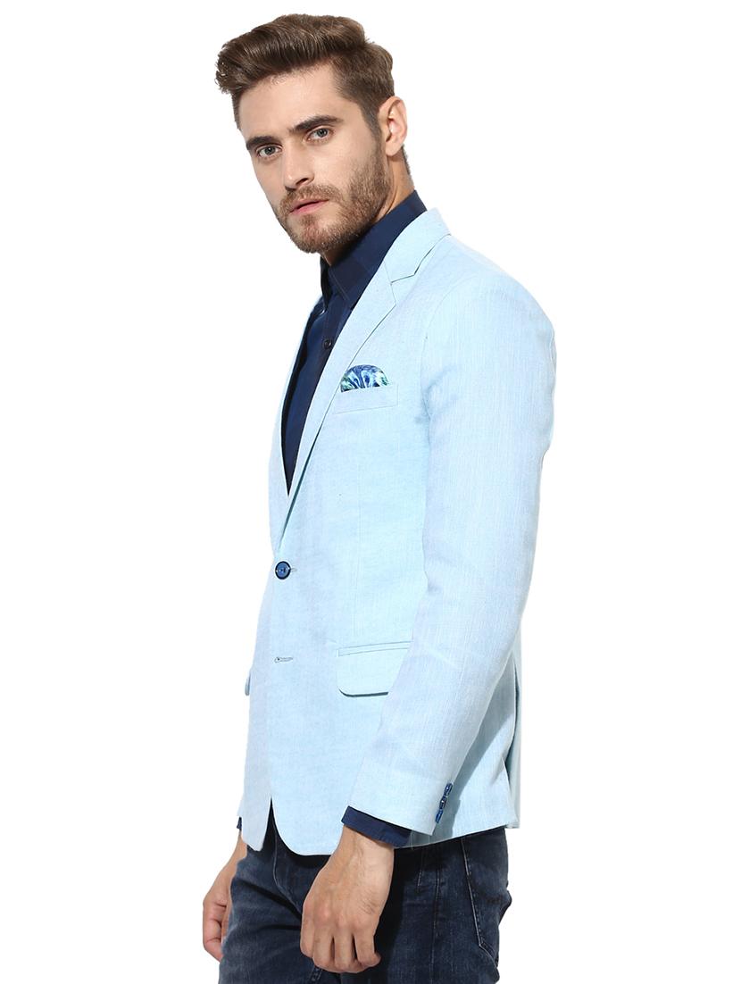 blue solid linen casual blazer - 17585869 - Zoom Image - 2