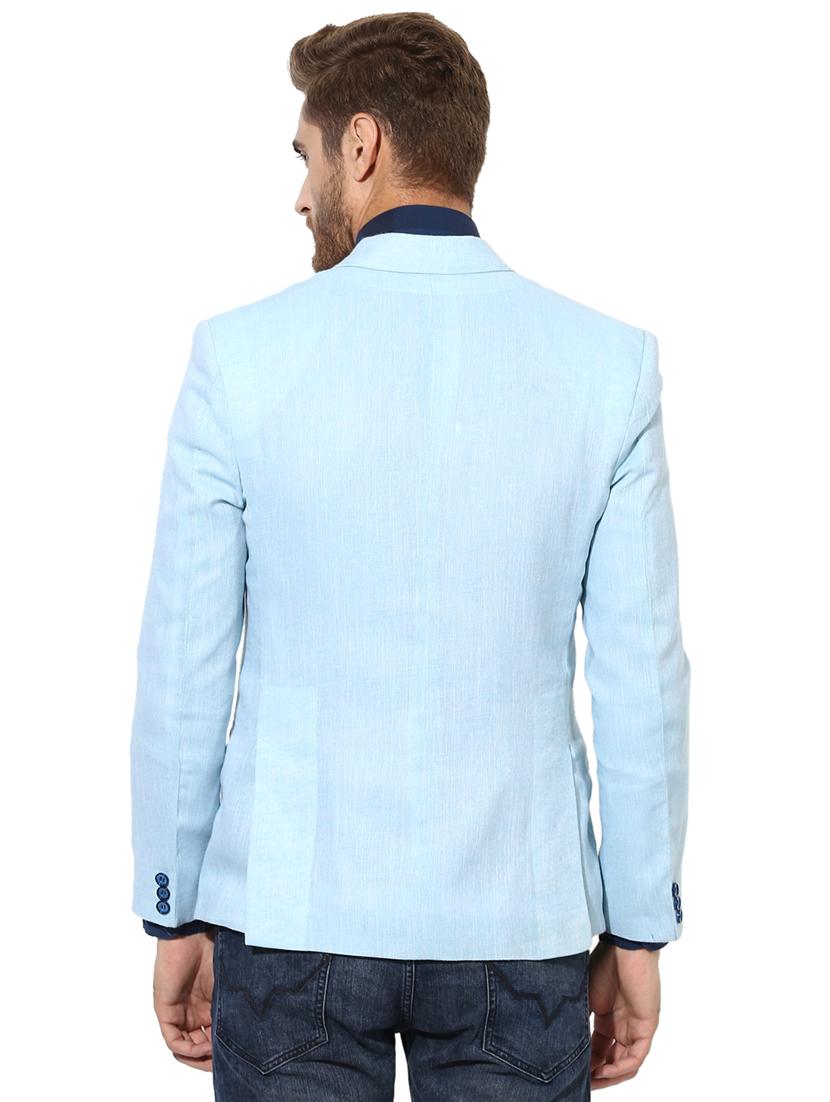 blue solid linen casual blazer - 17585869 - Zoom Image - 3