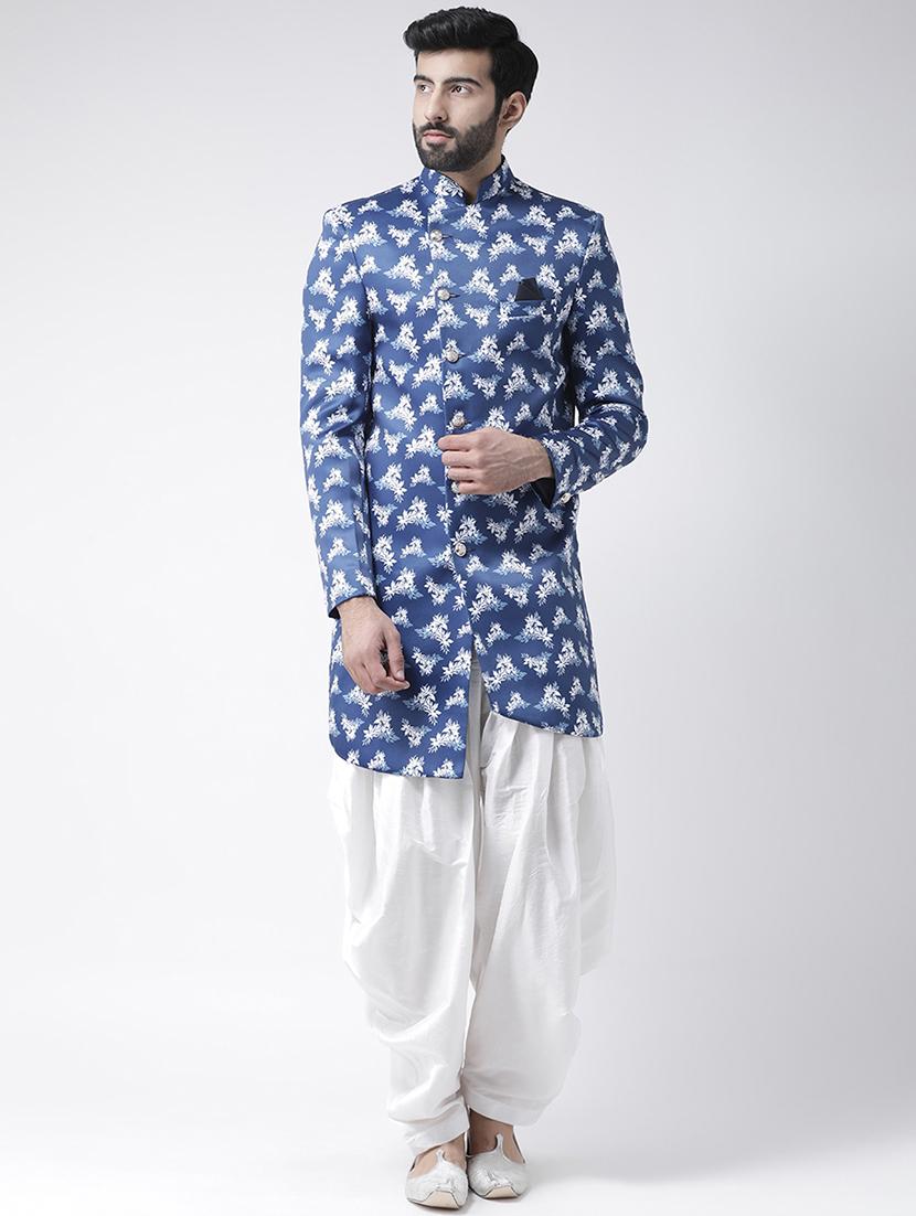 blue printed sherwani set - 17585888 - Zoom Image - 1