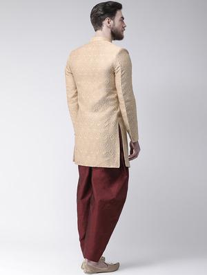 beige jacquard sherwani set - 17585892 - Standard Image - 3