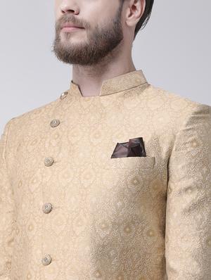 beige jacquard sherwani set - 17585892 - Standard Image - 4