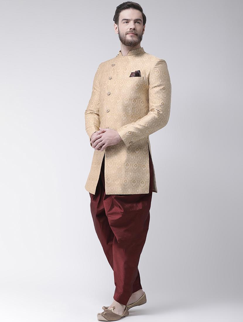beige jacquard sherwani set - 17585892 - Zoom Image - 2
