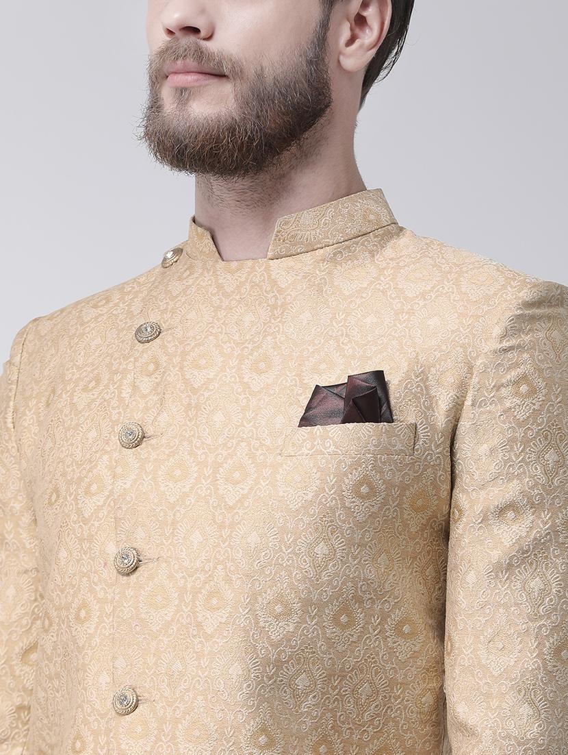 beige jacquard sherwani set - 17585892 - Zoom Image - 4