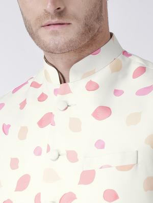 beige solid kurta pyjama set with printed nehru jacket - 17585945 - Standard Image - 4